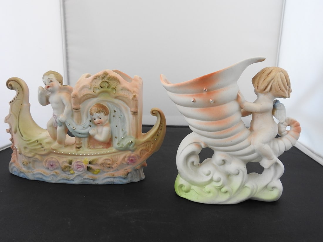 Pair of Vintage Hand-Painted Porcelain Figural Vases - 3
