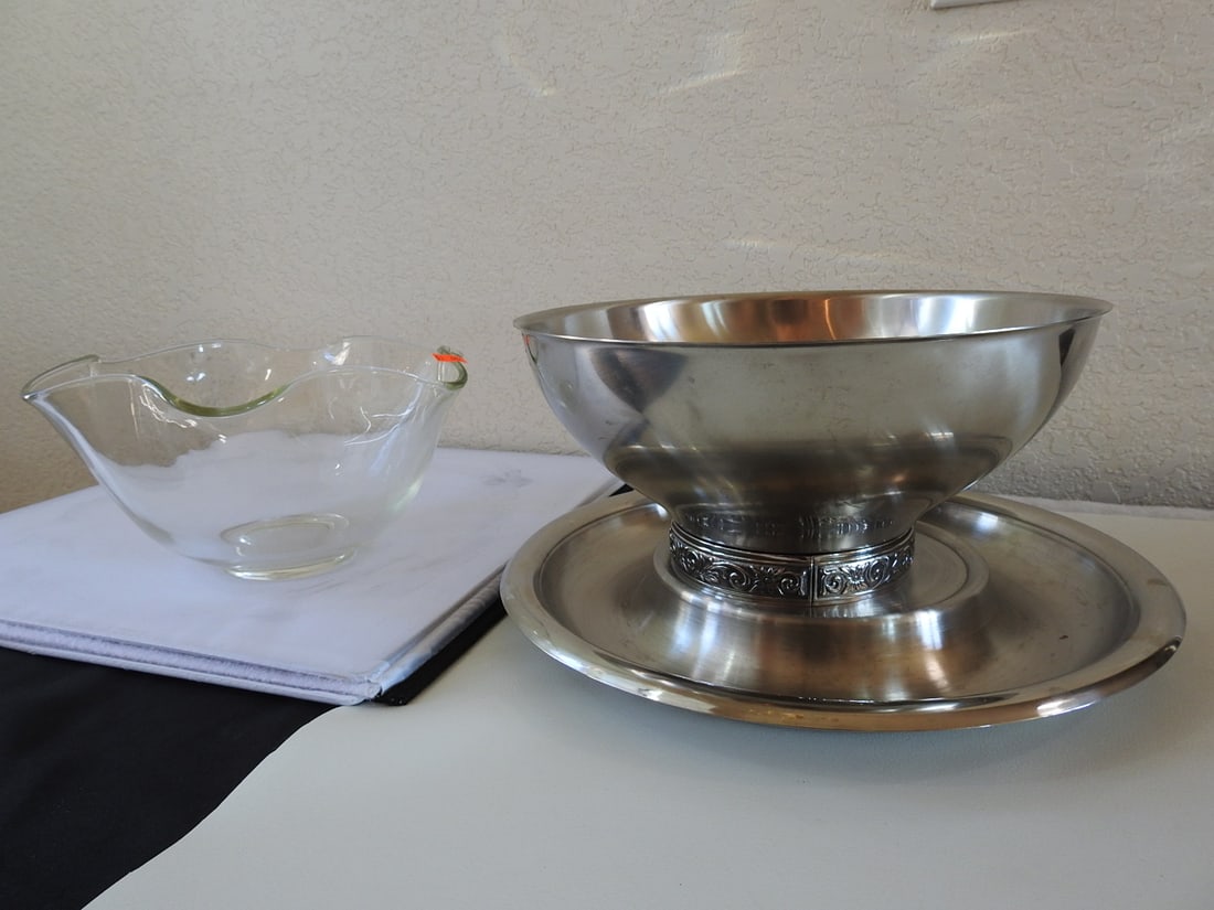Vintage Stainless Steel Chip & Dip Bowl Set - 2