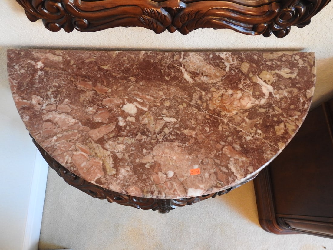 Rococo Style Half-Moon Console Table with Marble Top - 2