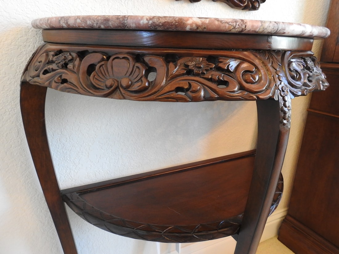 Rococo Style Half-Moon Console Table with Marble Top - 3