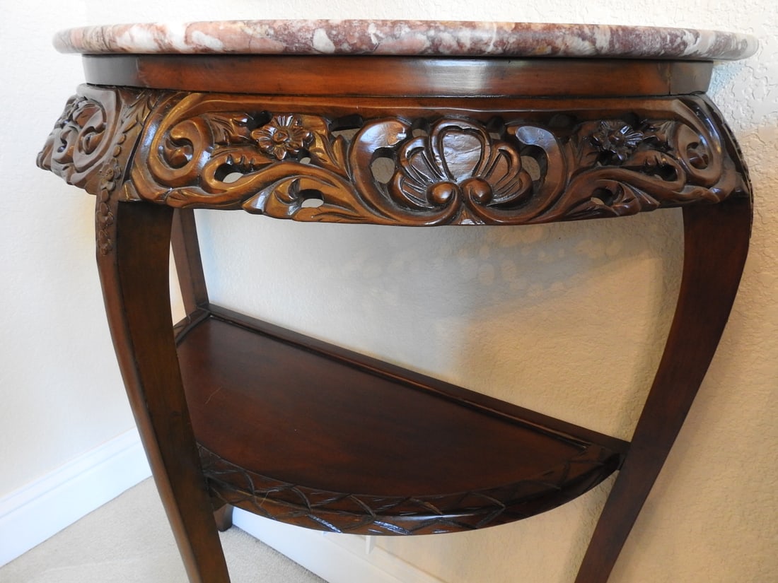 Rococo Style Half-Moon Console Table with Marble Top - 4