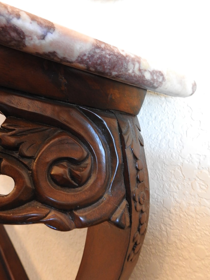 Rococo Style Half-Moon Console Table with Marble Top - 8