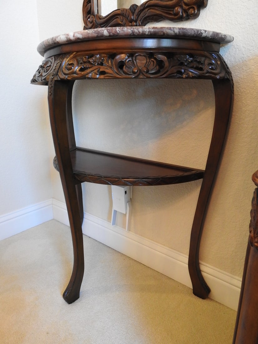 Rococo Style Half-Moon Console Table with Marble Top - 9