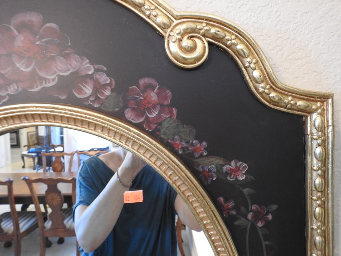 Baroque Style Oval Wall Mirror with Gilt Floral Detail - 2