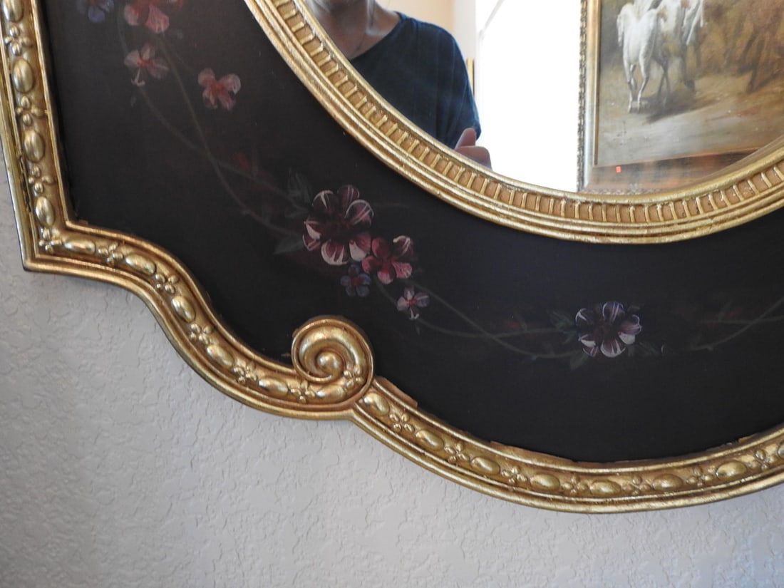 Baroque Style Oval Wall Mirror with Gilt Floral Detail - 3