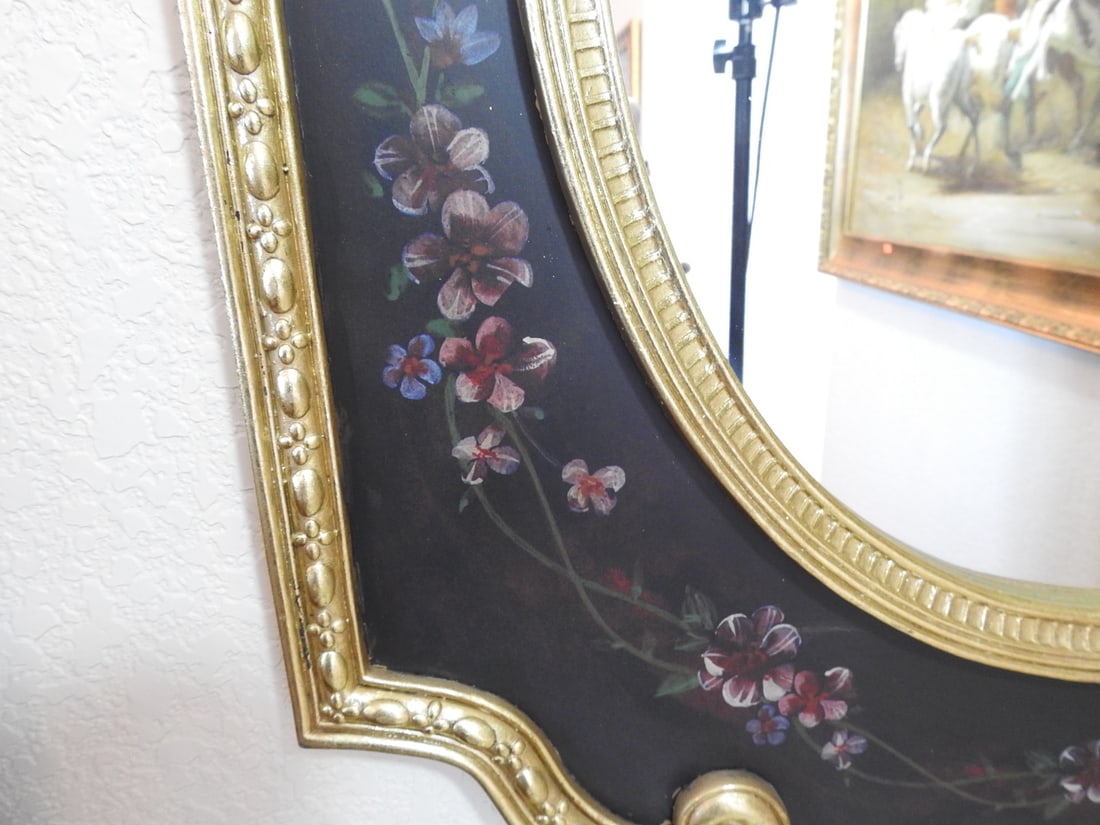 Baroque Style Oval Wall Mirror with Gilt Floral Detail - 4