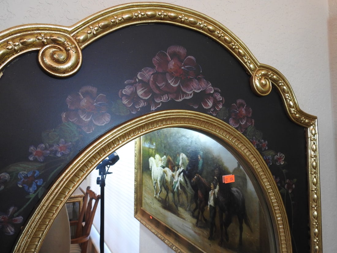 Baroque Style Oval Wall Mirror with Gilt Floral Detail - 5