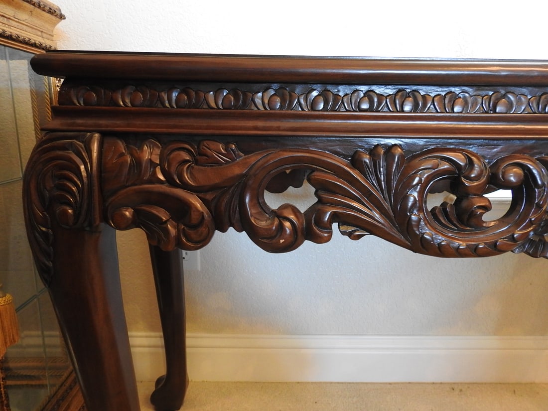 Rococo Style Mahogany Console Table with Marble Top - 5