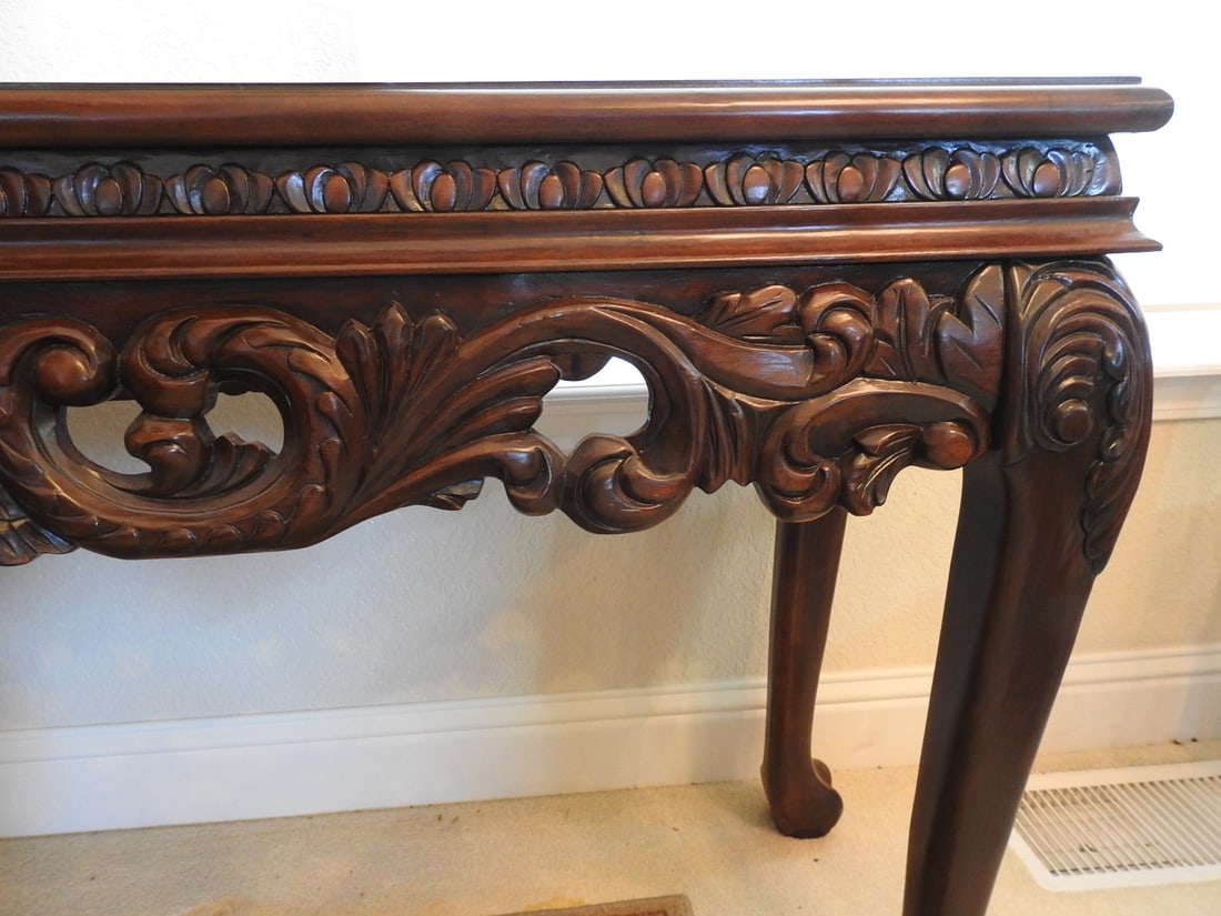 Rococo Style Mahogany Console Table with Marble Top - 6