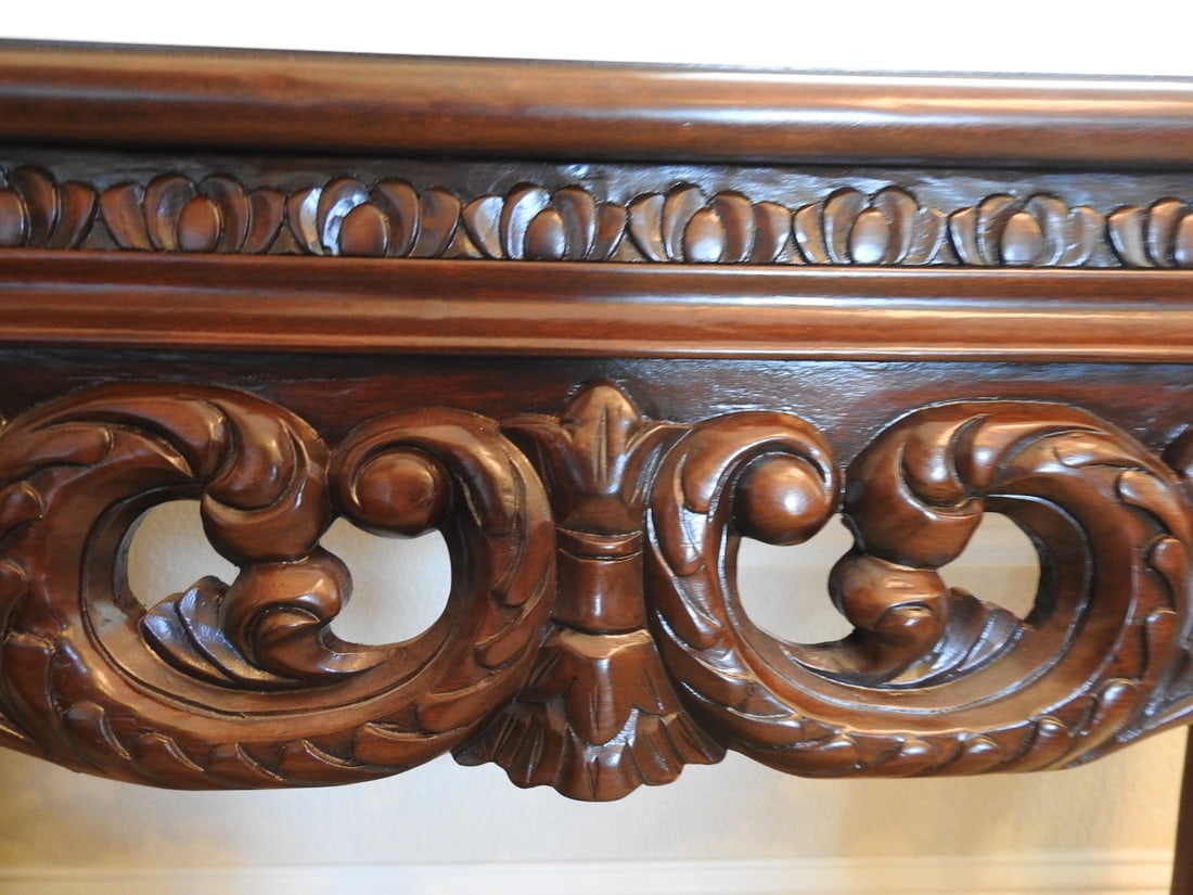 Rococo Style Mahogany Console Table with Marble Top - 7
