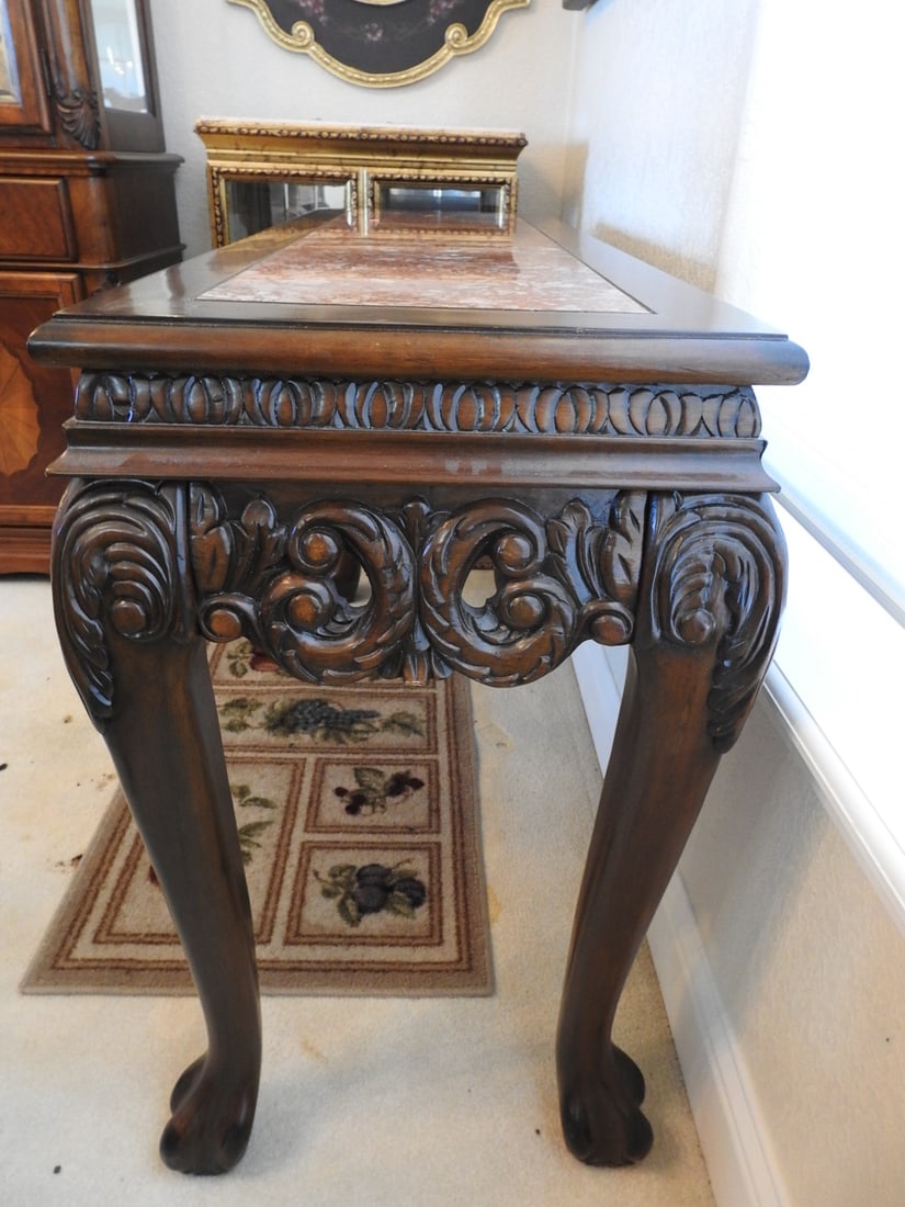Rococo Style Mahogany Console Table with Marble Top - 8