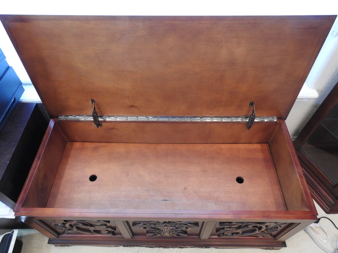 Carved Wooden Hope Chest - 4