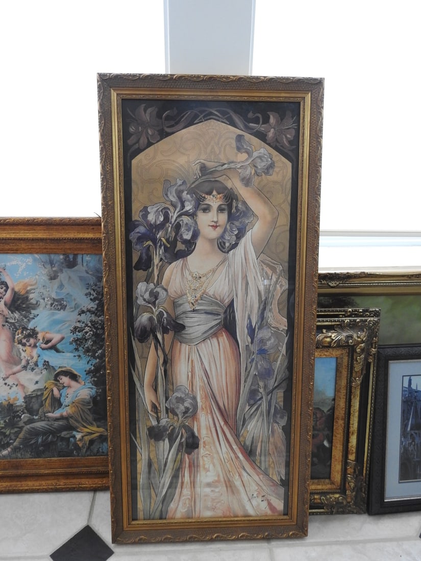 Elegance Framed Reprint by M. Golay: Framed Elegance reprint by M. Golay in decorative frame. Approx. 38.25 x 17.25 x 1.5 in.