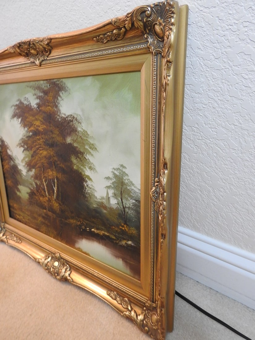 Framed Landscape Painting in Ornate Gilt Frame - 5