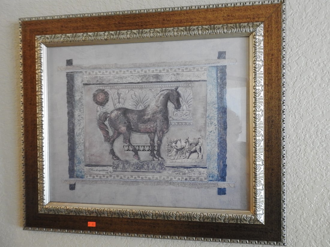 Giulio Romano Framed Reprint: Framed Giulio Romano reprint in decorative wood and gilt frame. Approx. 22 x 26 x 2 in.