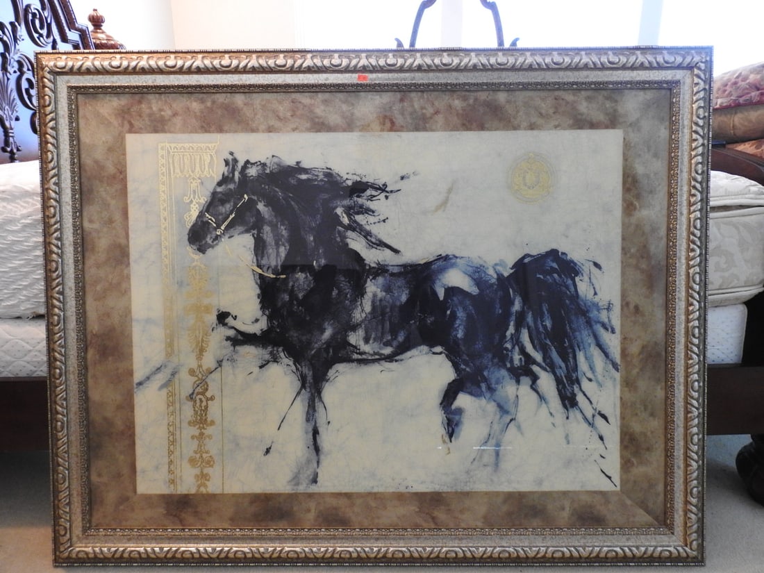 Lepa Zena Large Framed Horse Reprint: Large framed Lepa Zena horse reprint with decorative frame and mat. Approx. 43 x 54.5 x 2 in.