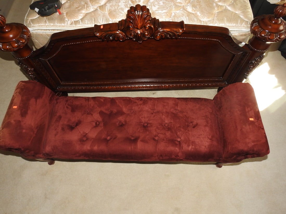 Rococo Style Burgundy Tufted Settee Bench - 5