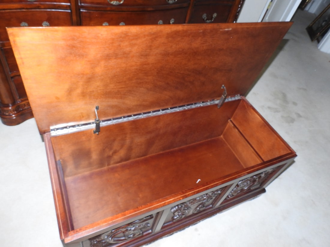 Carved Mahogany Storage Chest - 7