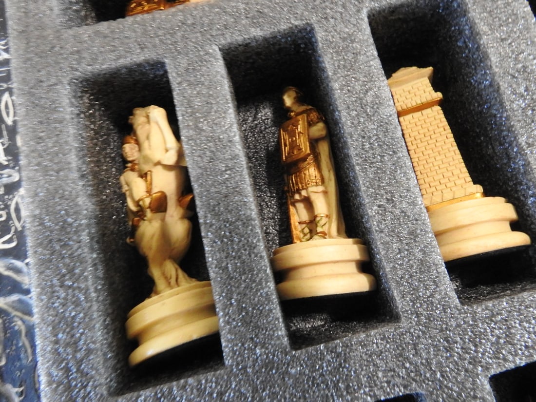 Egyptian vs. Roman Faux Stone Chess Set - 4