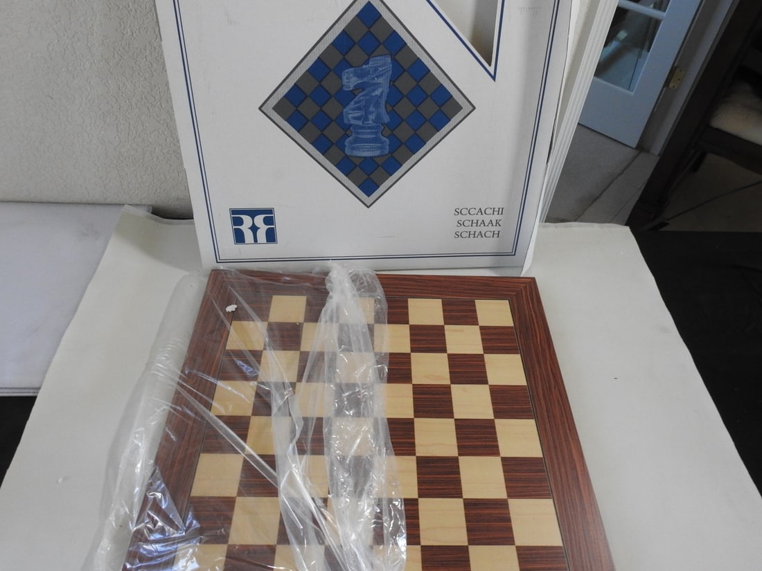 Large Inlaid Wood Chess Board in Box (1 of 7)