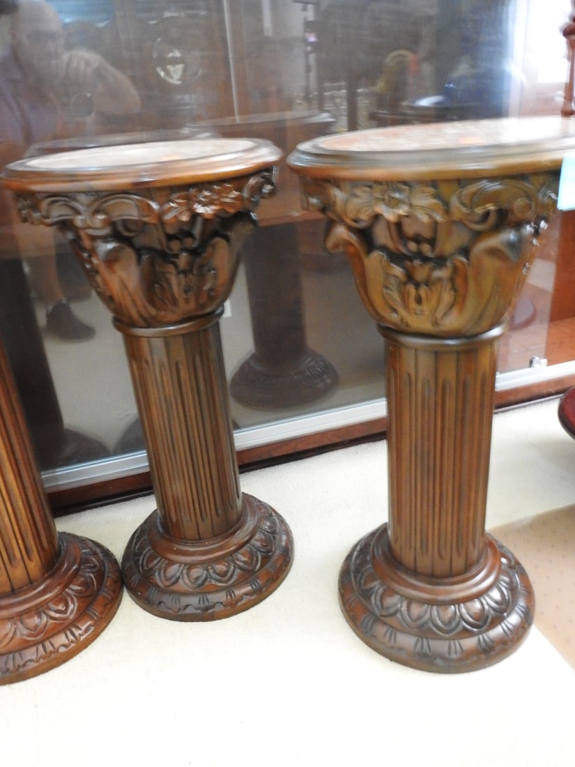 Pair of Breccia Pernice Marble Top Plant Stand Columns (1 of 7)
