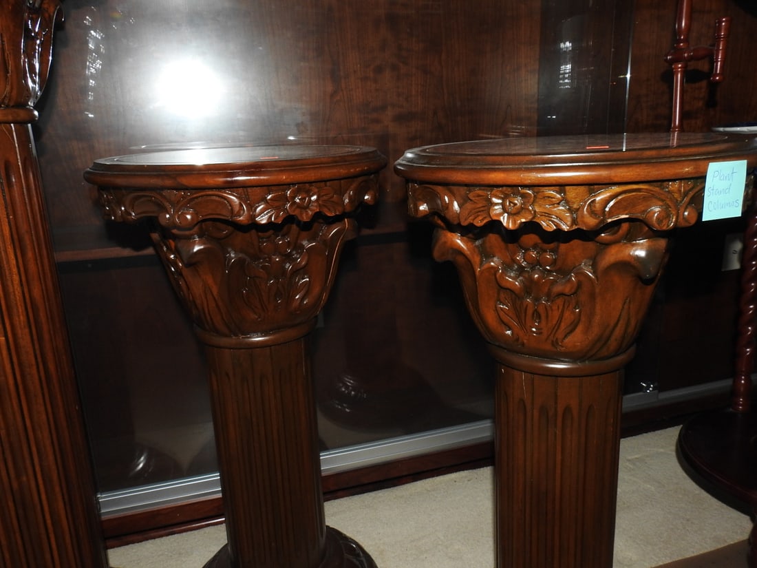 Pair of Breccia Pernice Marble Top Plant Stand Columns - 2
