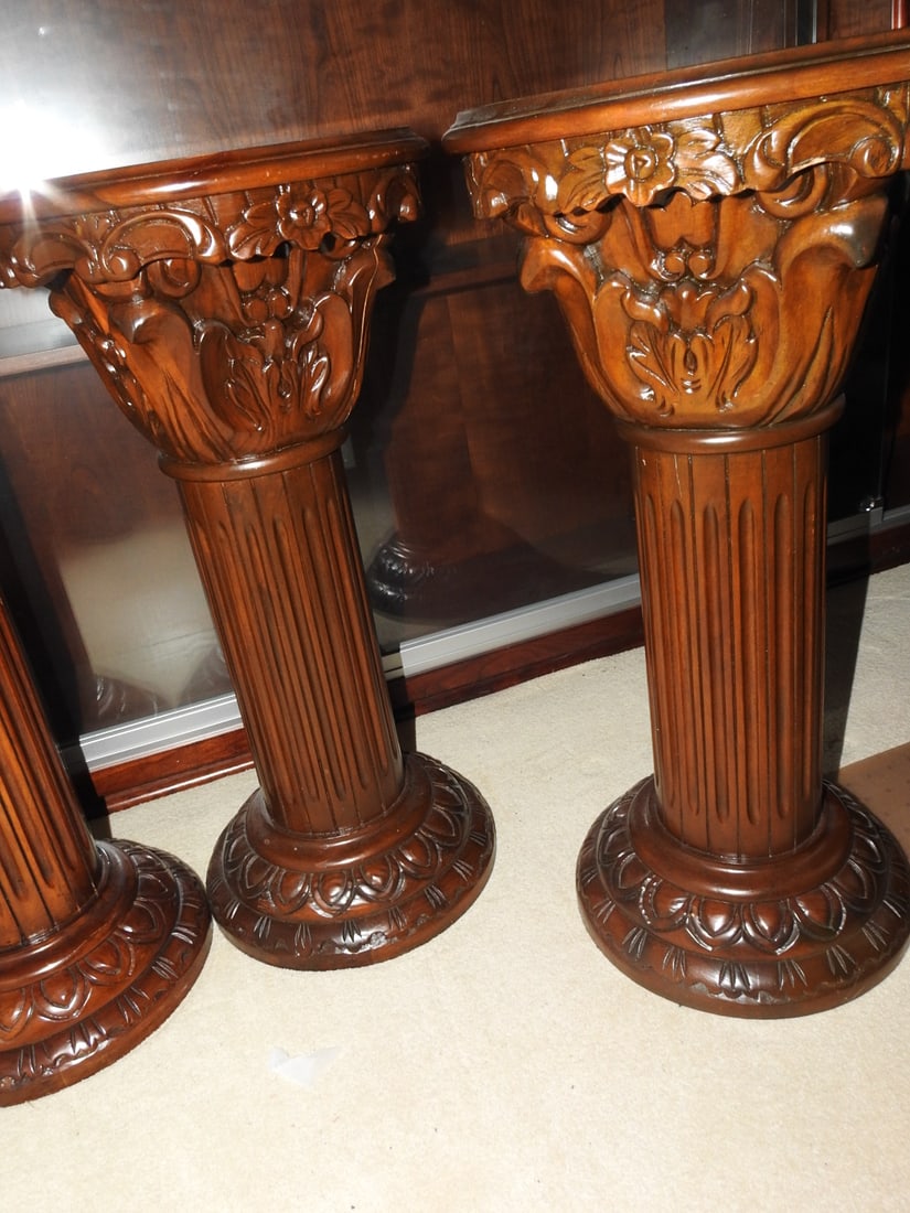 Pair of Breccia Pernice Marble Top Plant Stand Columns - 3