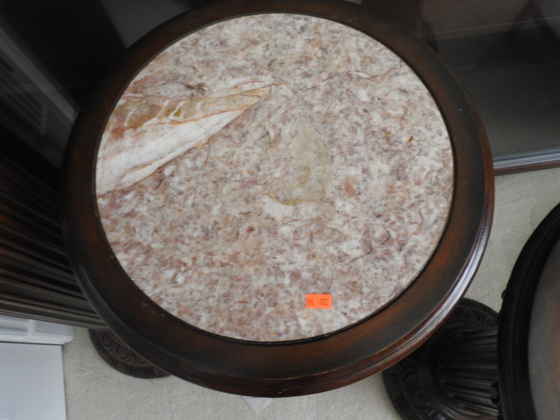 Pair of Breccia Pernice Marble Top Plant Stand Columns - 6