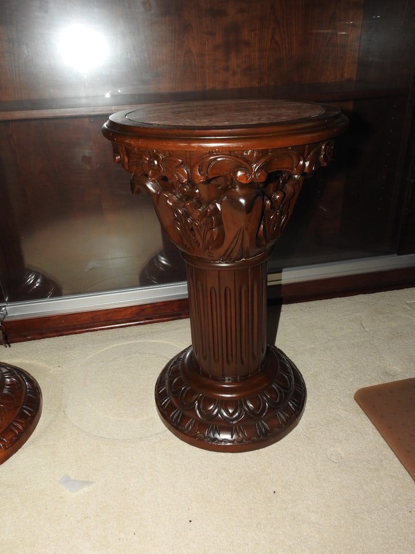 Breccia Pernice Marble Top Plant Stand Column - 2
