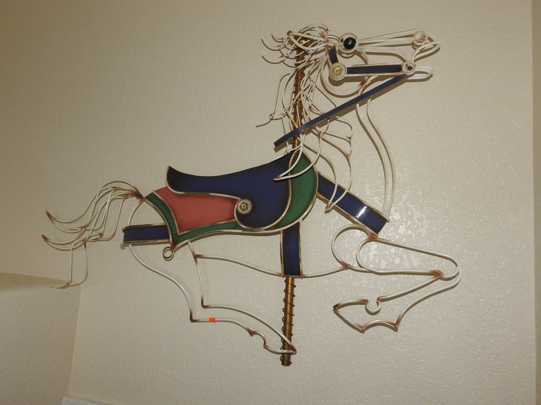 Painted Rocking Metal Carousel Horse Wall Plaque - 5
