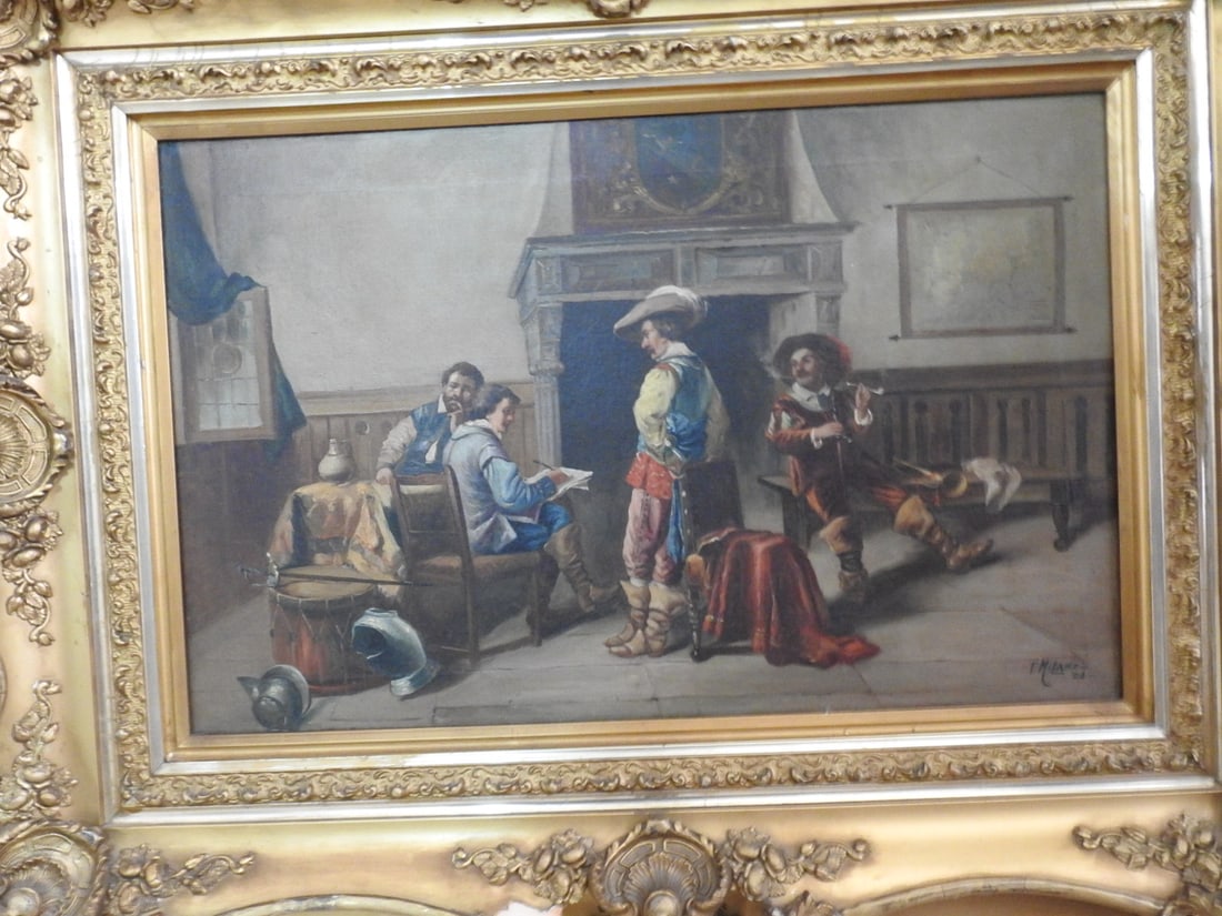 The Three Musketeers Oil on Canvas in Ornate Frame - 3
