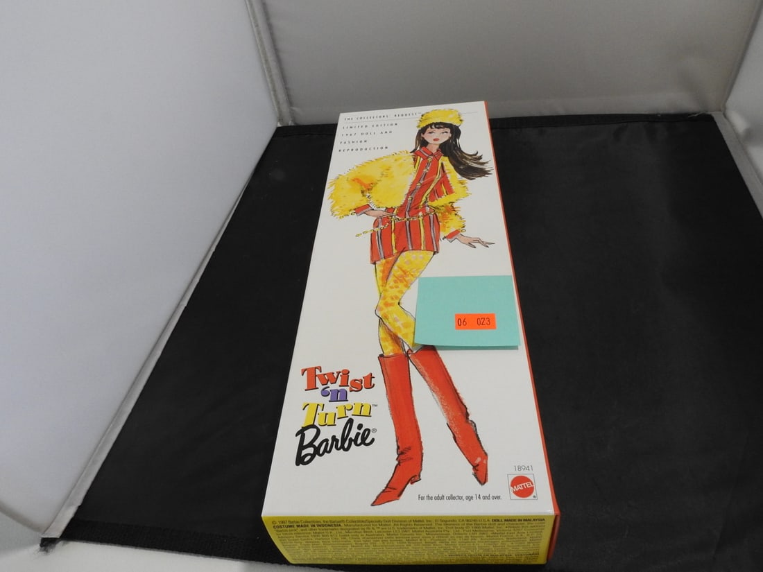 1997 Mattel Twist ‘n Turn Barbie 1967 Doll & Fashion Reproduction: 1997 Mattel Collector’s Request limited edition Twist ‘n Turn Barbie 1967 doll and fashion reproduction, #18941, in original box. Approx. 12.75 x 5 x 3 in.