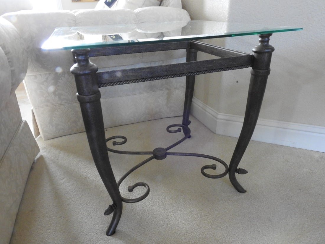 Pair of Classical Roman Style Metal & Glass End Tables - 2