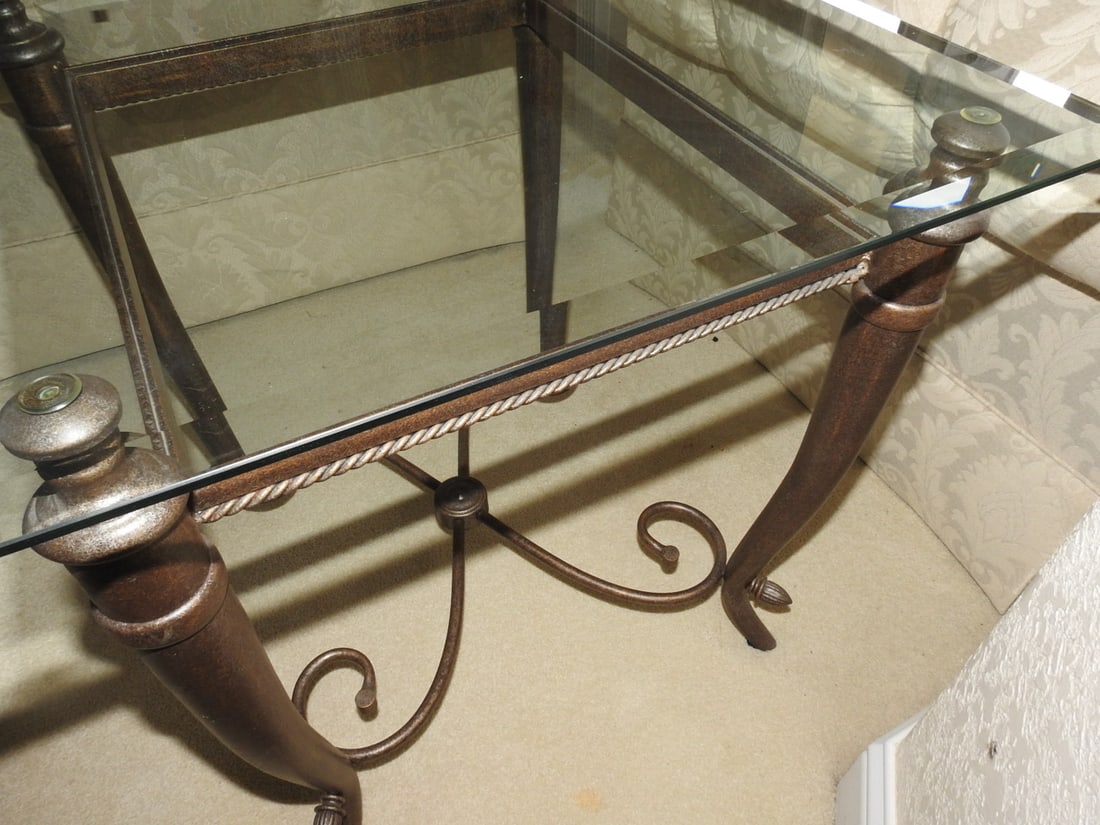 Pair of Classical Roman Style Metal & Glass End Tables - 3