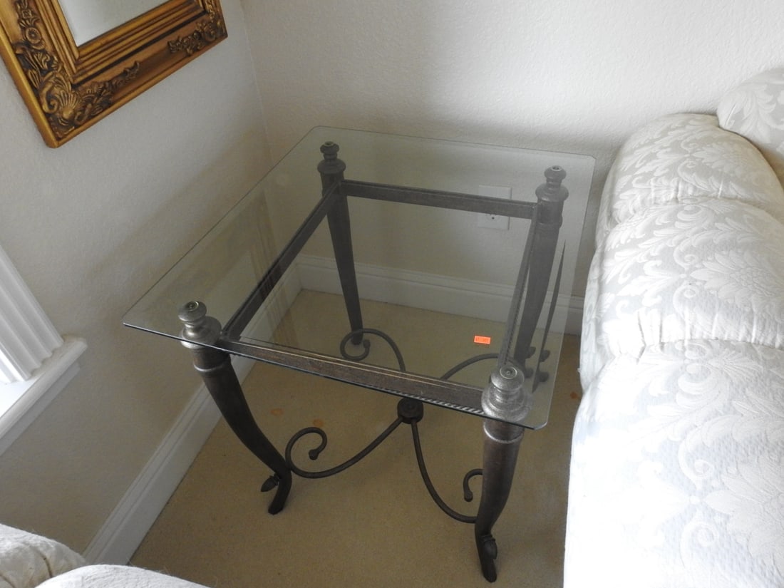 Pair of Classical Roman Style Metal & Glass End Tables - 5