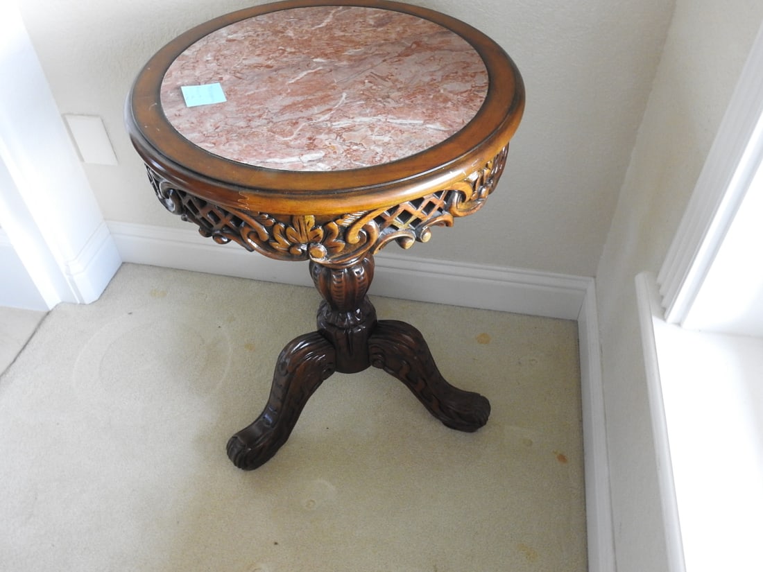 Rococo Style Marble Top Accent Table - 2