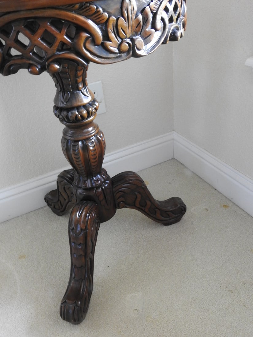 Rococo Style Marble Top Accent Table - 4