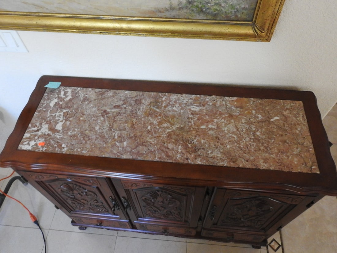 Rococo Style Breccia Pernice Marble Top Sideboard Cabinet - 2