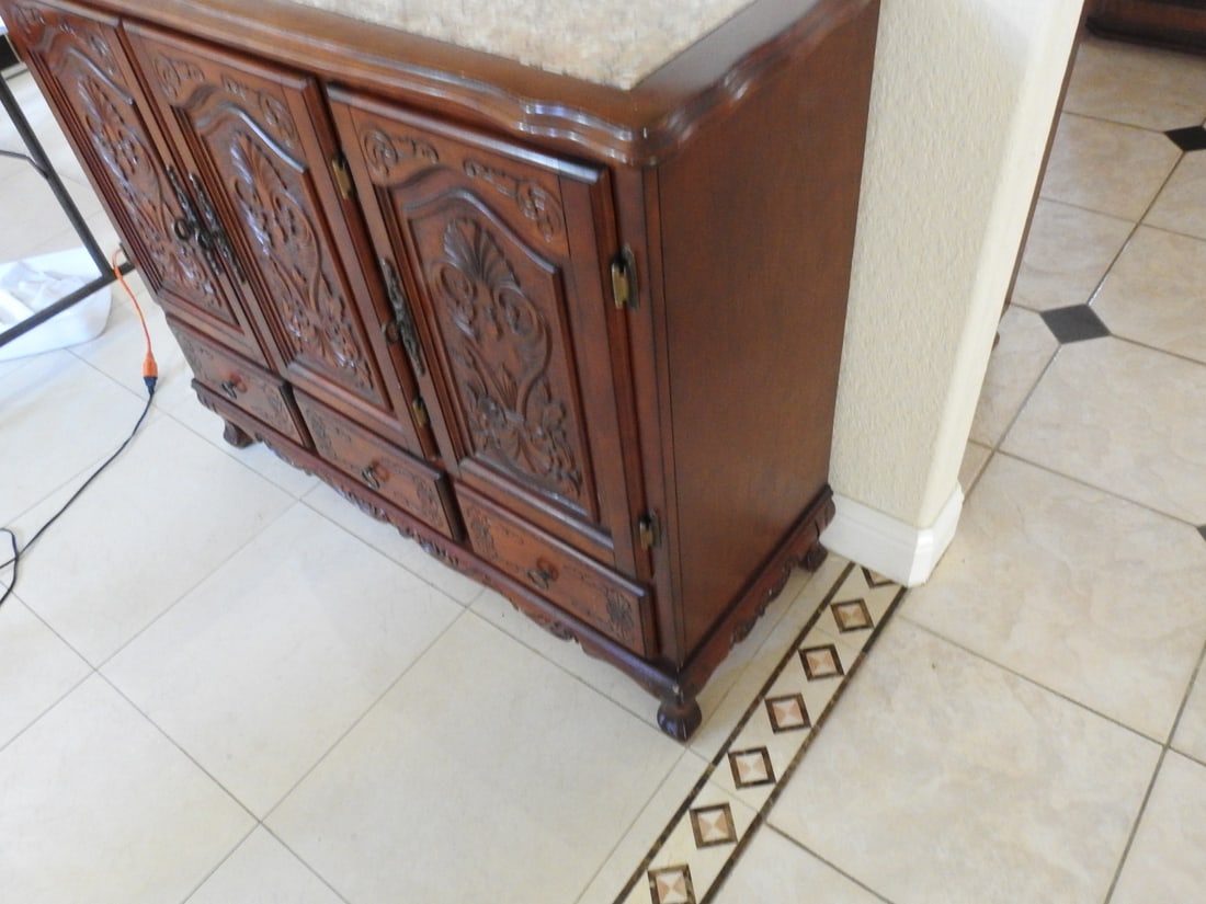 Rococo Style Breccia Pernice Marble Top Sideboard Cabinet - 3