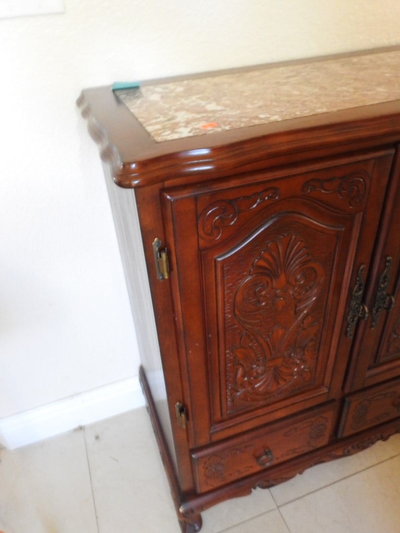Rococo Style Breccia Pernice Marble Top Sideboard Cabinet - 4