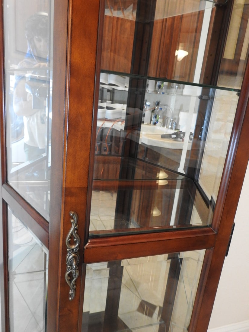 Cherry Finish Lighted Curio Cabinet - 8