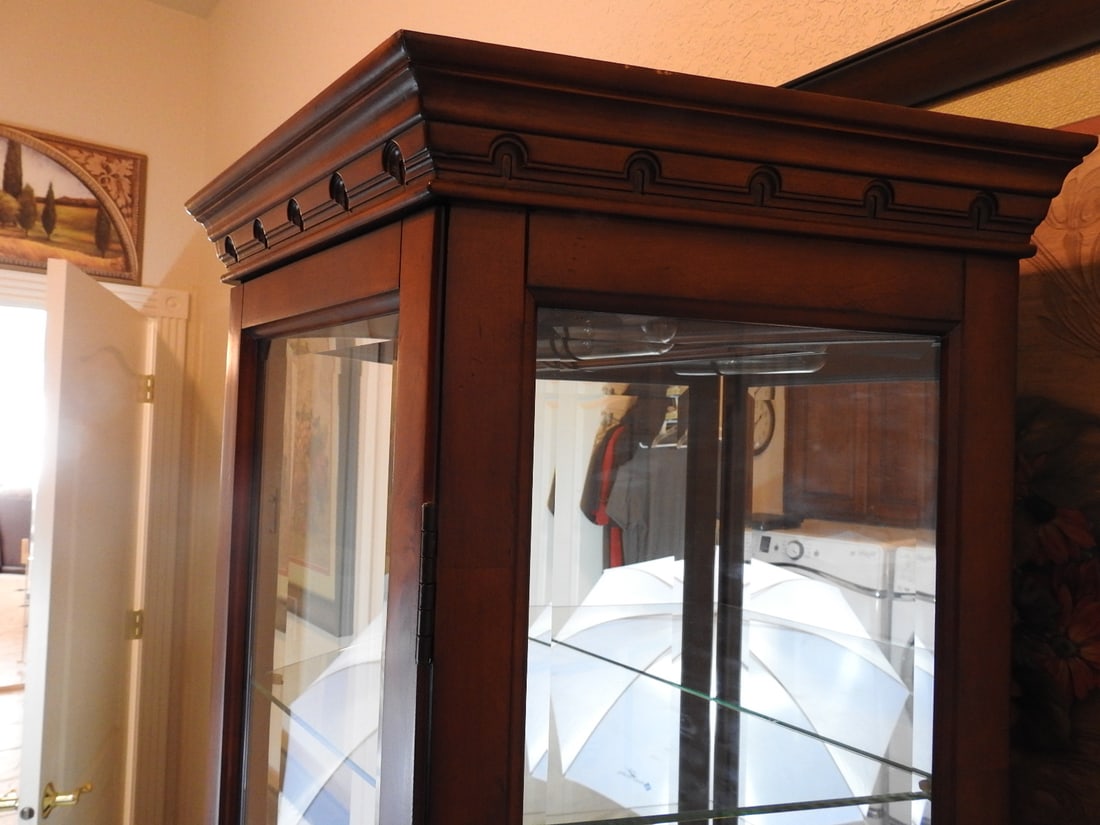 Cherry Finish Lighted Curio Cabinet - 9