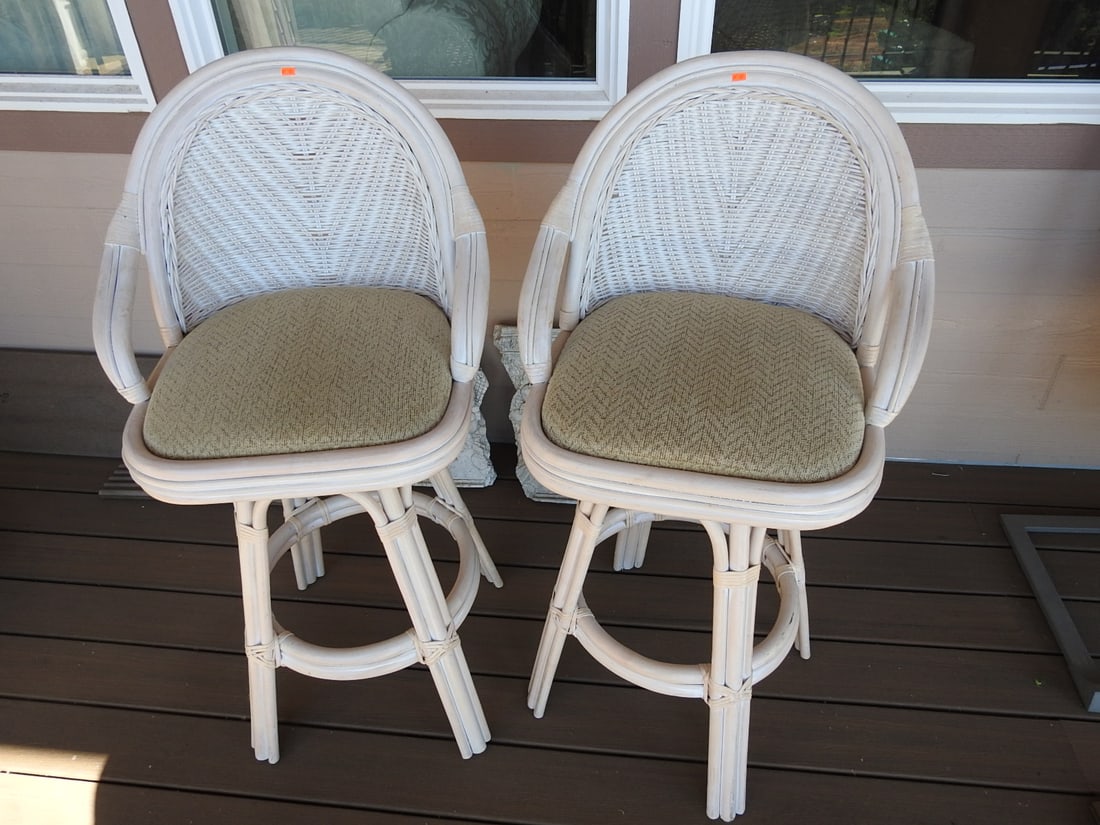 Pair of Bamboo & Rattan Bar Stools - 2