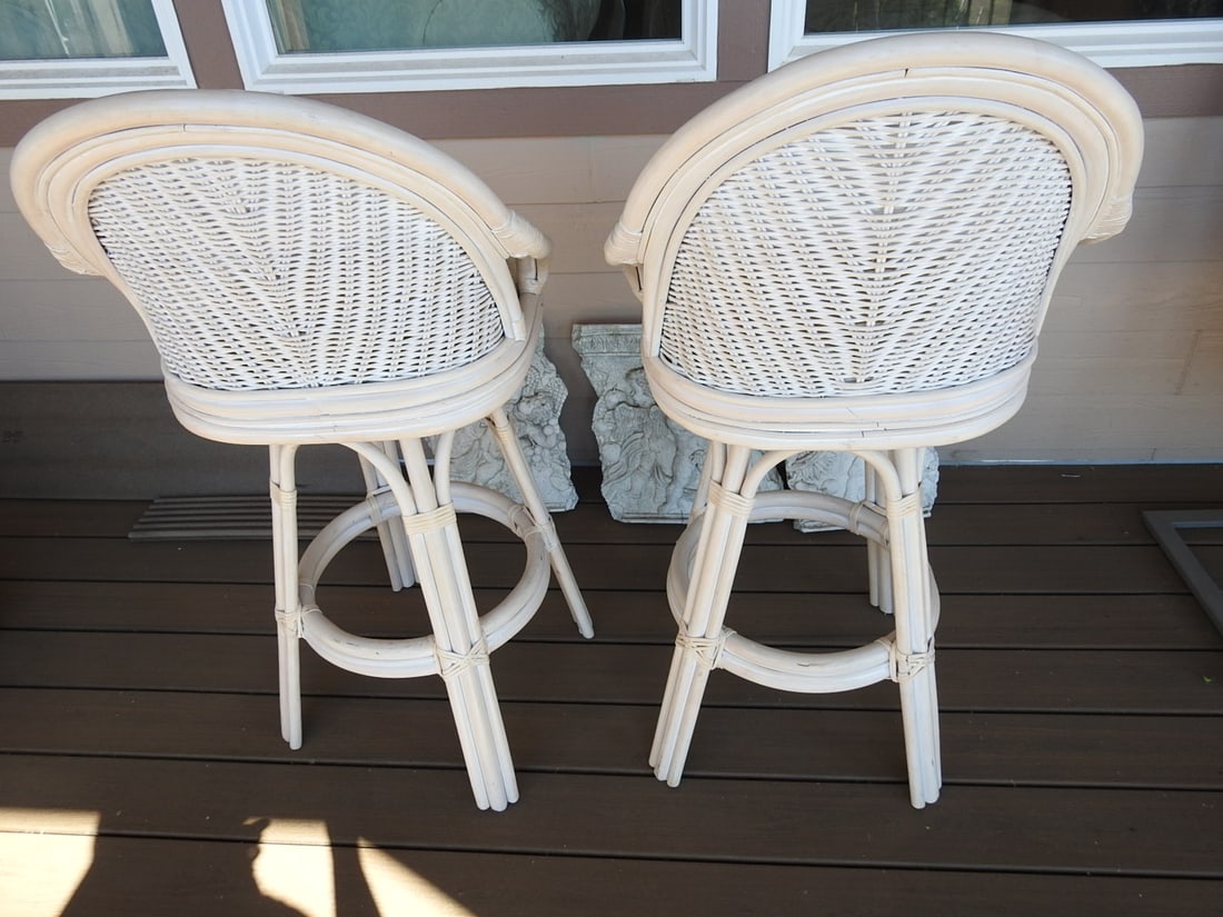Pair of Bamboo & Rattan Bar Stools - 5