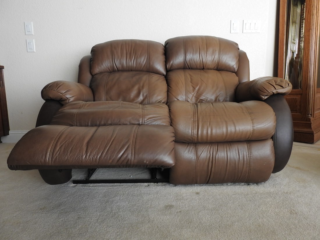 McGann Brown Leather Manual Reclining Loveseat - 4