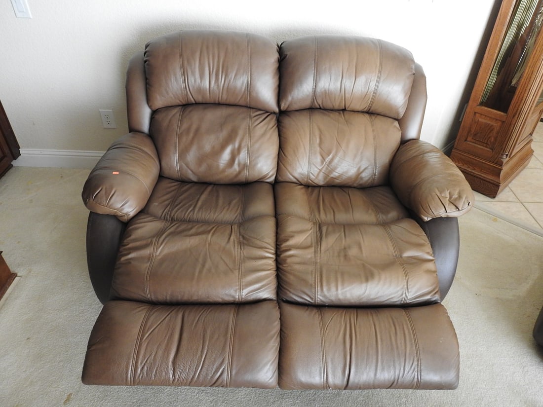 McGann Brown Leather Manual Reclining Loveseat - 5
