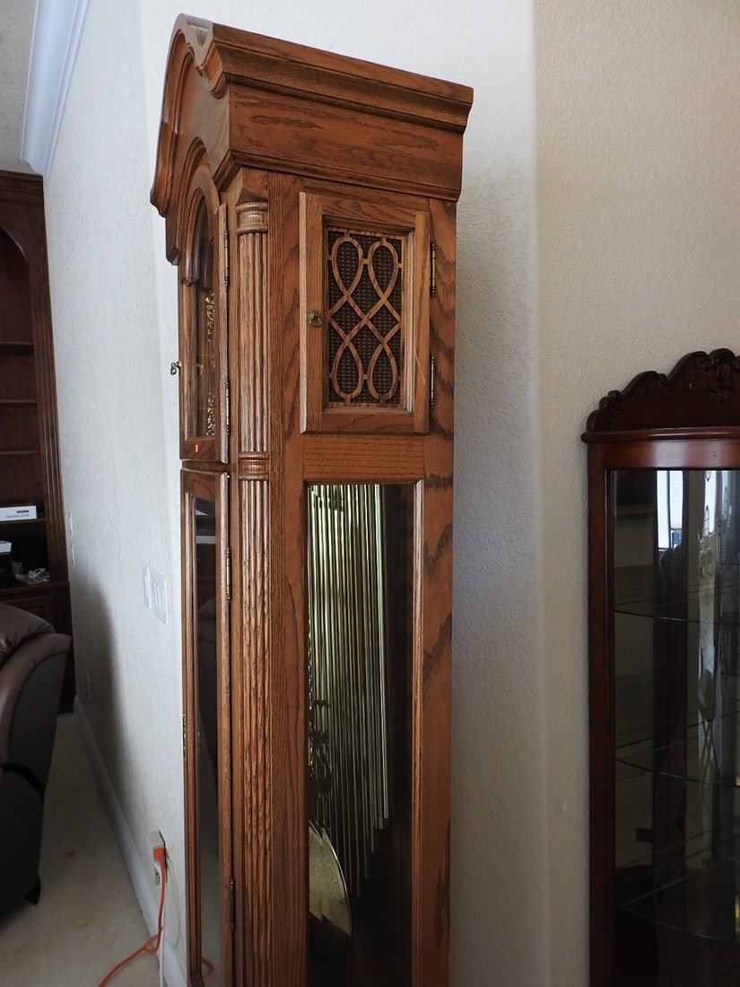 Emperor Oak & Brass Grandfather Clock - 14