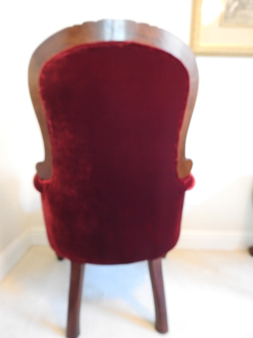 Vintage Victorian Style Red Velvet Parlor Chair - 10