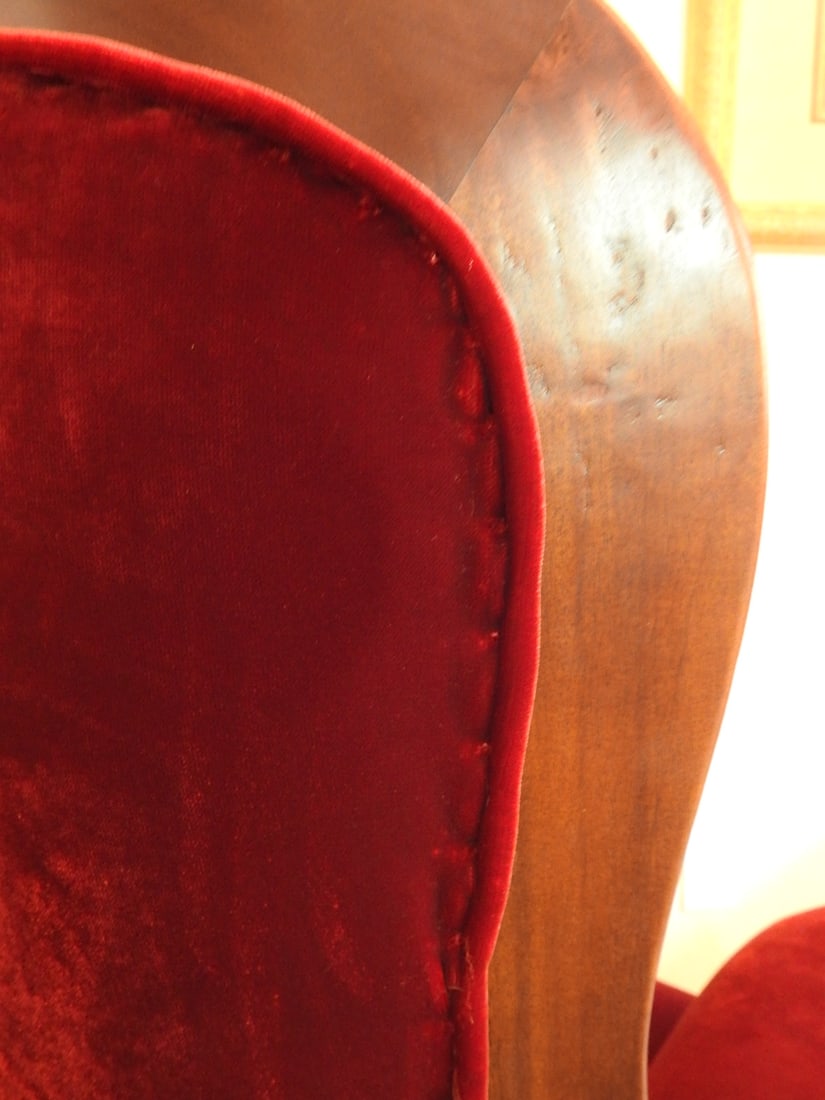 Vintage Victorian Style Red Velvet Parlor Chair - 12