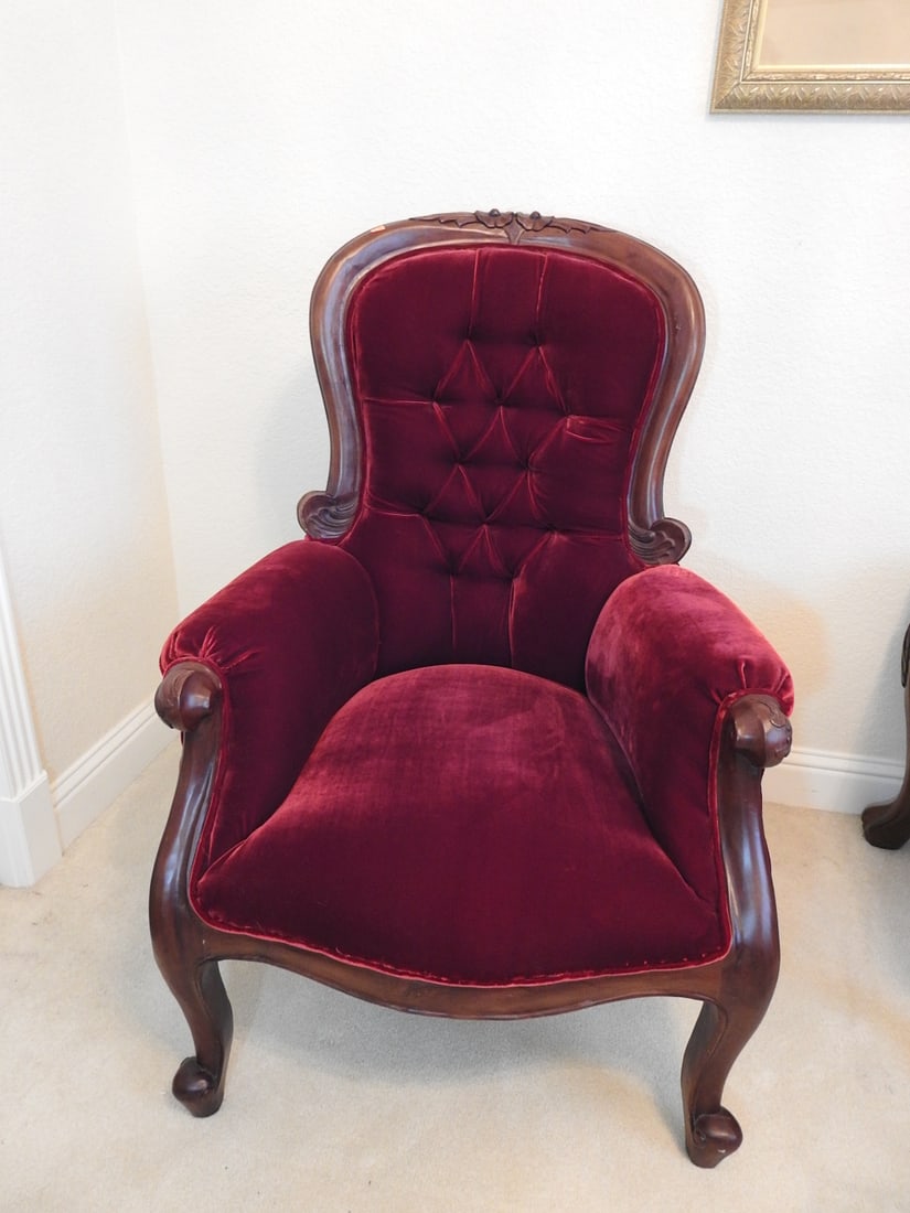 Vintage Victorian Style Red Velvet Parlor Chair (1 of 14)